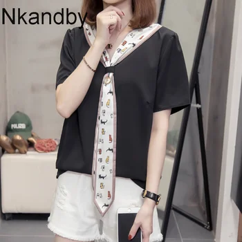 Plus size V-neck animal print tie mozaic cu tricouri femei 2020 moda de vara vrac maneci scurte-coreean bluza top de sex feminin