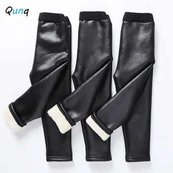 Qunq Fete Legging Cașmir Cald Gros de Iarnă Copii Pantaloni de Creion pentru Fată Neagră din Imitație de Piele Toddler Copii Pantaloni Slim