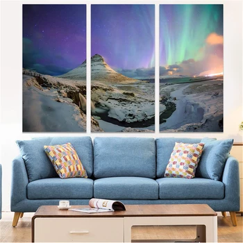 Frumusete Poster Cer Stele Aurora Borealis aurora boreală Panza Pictura Abisko Poze de Perete pentru Camera de zi Triple 3 Panouri
