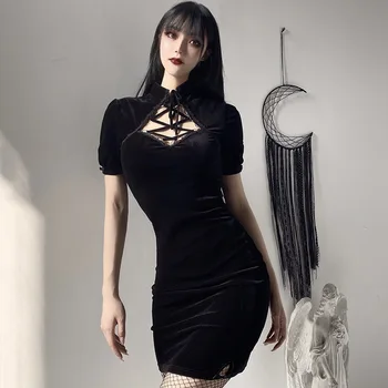 Cheongsam Modificat Întuneric Stil de Design Fata Rochie Scurta de sex Feminin Rochii de Epocă Retro Sexy Femei de Îmbrăcăminte