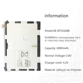 6000mAh Tableta Baterie EB-BT550ABE Pentru Samsung Galaxy Tab a 9.7 T550 T555 T555C P550 P555C