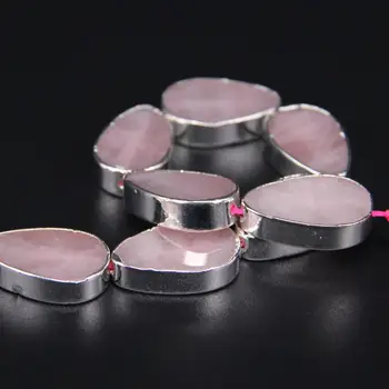 Aprox 11pcs Naturale cuart roz Plat Lacrimă centru forate șirag de mărgele,de Argint cu margini roz de Cristal ou Placa Pandantive bratari Meserii