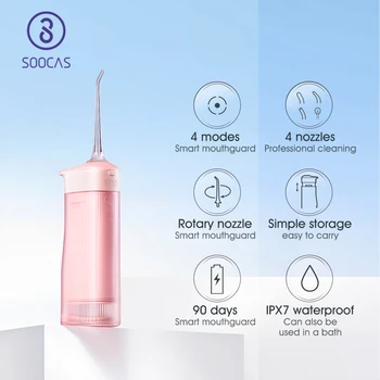 SOOCAS W1 Apă ața dentară Dinți 4 Tip Aspirator Duza Irigator Oral de Tip c Reîncărcabilă Cleaner 7-moduri de Rezervor de Apă Demontabil