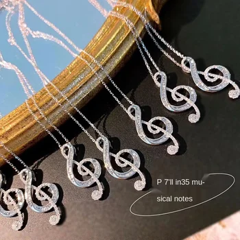 Noul Produs de Lux Bijuterii Notă Muzicală Pandantiv Argint 925 Cubic Zircon CZ Diamond Piatră prețioasă Iubesc Femeile Clavicula Colier