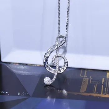 Noul Produs de Lux Bijuterii Notă Muzicală Pandantiv Argint 925 Cubic Zircon CZ Diamond Piatră prețioasă Iubesc Femeile Clavicula Colier