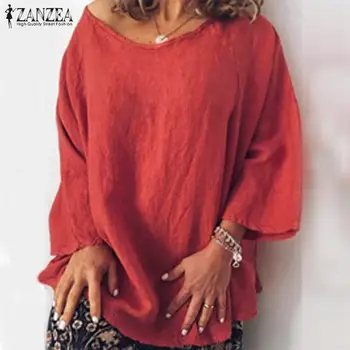 ZANZEA Moda Femei Bluza cu Maneci Lungi Solid Lenjerie de pat din Bumbac Tricou Toamna Blusas Femininas de Bază Topuri Halat Liber Camasa Tunica 5XL
