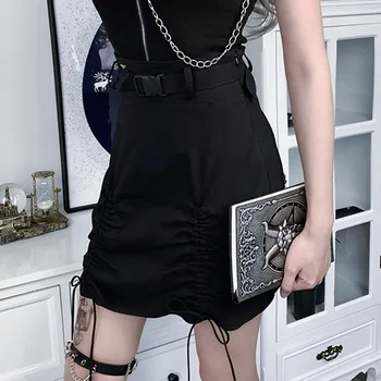Gotic Femei Fusta Mini Casual Punk Cutat Simplu de Vară 2020 Scule Rece Cordon din Dantela Neregulate Tineri BF Stil Sexy Fuste