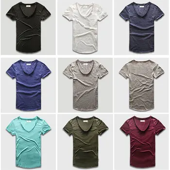 Zecmos Moda Barbati T-Shirt, Cu V Gât T Camasi Pentru Barbati De Sex Masculin De Lux Din Bumbac Solidă Și Simplu Curbate Hem Top Tricouri Maneca Scurta
