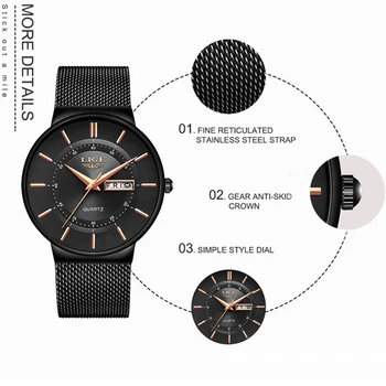 2021New Cuarț Negru Ceas LIGE Femei Ceasuri de Top de Brand de ceasuri de Lux Pentru Femei Simple din Otel rezistent la apă Ceas Reloj
