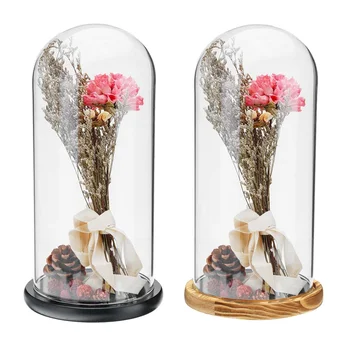 Glob De Sticlă Display Capacul Plafonierei Cloche Bell Jar Nemuritoare Floare Trandafir Conservarea Vaza Bază De Lemn Decor Acasă