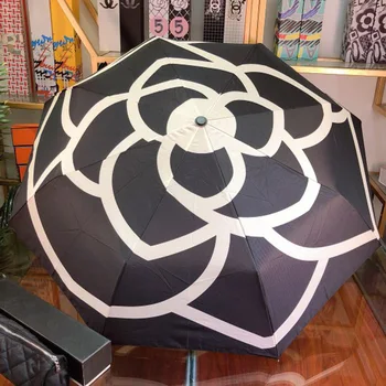 Umbrele Femei Elegante Flori 3 Pliante Windproof Strat Negru Soare Ploaie Femei Umbrela cu Protectie UV Compact Umbrella