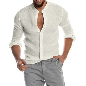 Bărbați Lungă Cu Mâneci Bluza Casual, De Culoare Solidă De Mari Dimensiuni Stand Up Guler Singur Pieptul Cămașă De Moda Streetwear Toamna Barbati Topuri