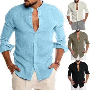 Bărbați Lungă Cu Mâneci Bluza Casual, De Culoare Solidă De Mari Dimensiuni Stand Up Guler Singur Pieptul Cămașă De Moda Streetwear Toamna Barbati Topuri