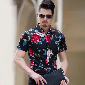 2019 Vara Noua Moda Barbati Casual De Vara Tipărite Butonul Maneci Scurte Hawaiian Top Bluza Marimea Solid Combinezon Homme Z0320