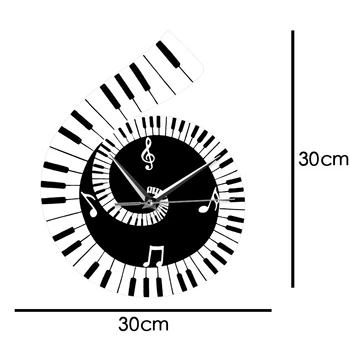Negru și Alb, Foaie de Muzică Dercorative Ceas de Perete Clef Înalte Semn cu Tastatură de Pian Muzică Notă Ceas de Perete Iubitor de Muzică Cadou