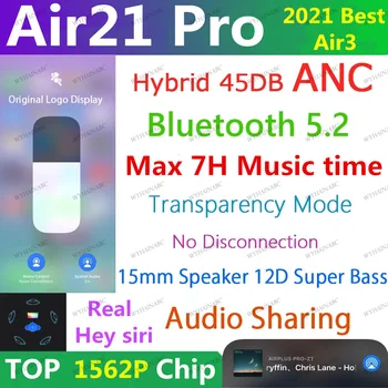 Air21 TWS pro Wireless Bluetooth 5.2 Cască 45DB Hibrid ANC Pavilioane Super Bass de Calitate 1562P PK H1 1562H i90000 MAX i99999 TWS