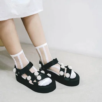 Imakokoni de plajă, sandale de vara pentru femeie Japoneză negru salbatic ins fund gros a crescut cu aproape 3 cm 203075