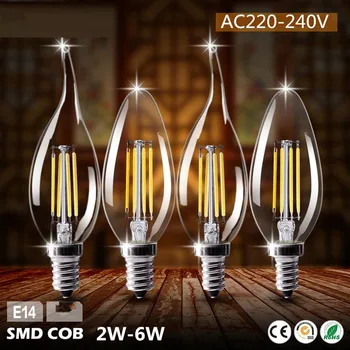 10buc 4W C35L E14 Led Filament COB lumina Decorative Lumini Led AC220-240V C35 COB Bec Edison 6W LED-uri pentru Iluminat Candelabru