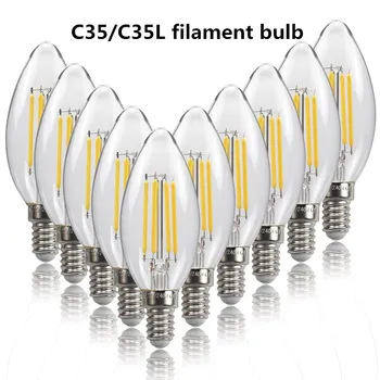 10buc 4W C35L E14 Led Filament COB lumina Decorative Lumini Led AC220-240V C35 COB Bec Edison 6W LED-uri pentru Iluminat Candelabru