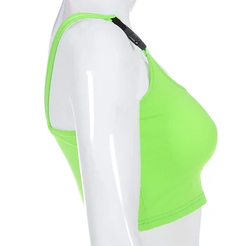 Sweetown Fluorescență Verde Casual Crop Top Pentru Femei Îmbrăcăminte De Fitness Sexy Spaghete Curea Topuri Cu Catarama Subțire De Bază Rezervor De Top Tees