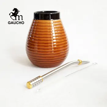 1 Set/Lot Gaucho Yerba Mate Tigve Ceramice Calabash Cupa Kituri Cu Oțel Inoxidabil Bombilla Paie Și Perie De Curățare Fierbinte De Vânzare