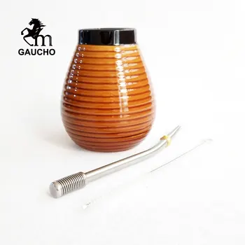1 Set/Lot Gaucho Yerba Mate Tigve Ceramice Calabash Cupa Kituri Cu Oțel Inoxidabil Bombilla Paie Și Perie De Curățare Fierbinte De Vânzare