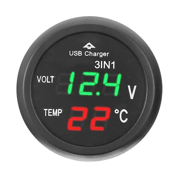 1 buc 3 In 1 DC 12/24V Verde Roșu LED Digital Display Auto Voltmetru, Termometru Metru de Monitor de Tensiune USB Changer Bricheta