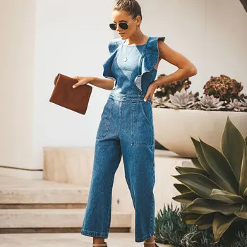 Noua Moda Primavara-Vara Dantelă În Sus O Bucată Salopetă Femei Sexy Backless Albastru Doamnelor Petrecere Salopeta Pantaloni Drepte 2020