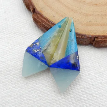 Naturale Galben Opal,Amazonite,Apatit Albastru de Cristal cu Lapis Lazuli Intarsii Cercei margele,27x11x4mm，2.9 g