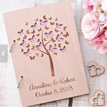 Personaliza rustic nunta fluture dragostea de familie lemn de cărți de oaspeți ziua de botez invitații de Recepție copil de dus albume