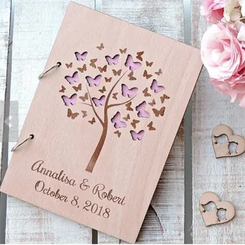 Personaliza rustic nunta fluture dragostea de familie lemn de cărți de oaspeți ziua de botez invitații de Recepție copil de dus albume