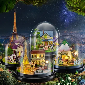 Casa Jucării Diy Casa Papusa Cu Capac Clădire Asambla Kituri casă de Păpuși în Miniatură Caz Jucării pentru Copii Cadou de Ziua de nastere