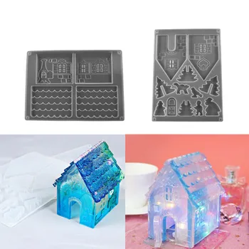 2 buc/set Crăciun Casa Matrite de Silicon Creativ Casa Mucegai pentru DIY Carfts UV Crystal Rășină Epoxidică a Face Bijuterii Handmade Instrumente
