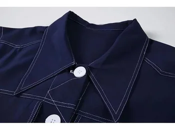 [MEM] Femei Albe Linie Buzunare Mari Denim Bluza Noua Rever Maneca Lunga Tricou Vrac se Potrivi de Moda Valul de Primăvară de Toamnă 2021 1DD3089