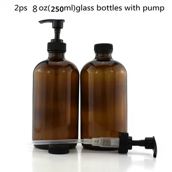 8 Uncii Flacoane din Sticlă brună W/Pompa Dozatoare (2-Pack); Reîncărcabile Lotiune Sapun Lichid Pompa de Sticle Maro BPA-Free Plastic Topuri