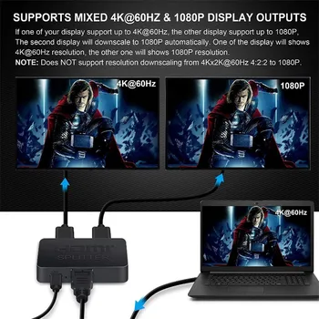 1x2 Comutator Splitter HDMI 4k 60hz 1 din 2 pentru două Monitoare Full HD 1080P 3D Vin cu Cablu HDMI de Mare Viteză Suport Scalar