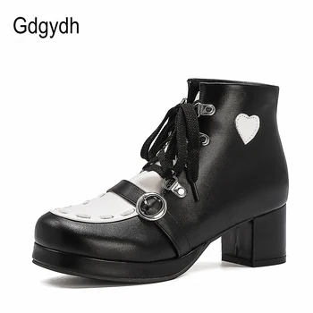 Gdgydh 2021 Toamna De Moda Inima Lolita Pantofi Glezna Cizme Pentru Femei Negru Gotic Indesata Toc Pantofi Catarama Centurii De Mari Dimensiuni 48