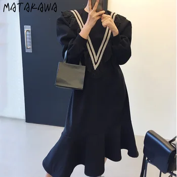 MATAKAWA Lungă coadă de pește Tricou Femei Rochie Coreea de Elegant Dantela Rochii broderie Gât Rotund Design Vrac Femme Halat