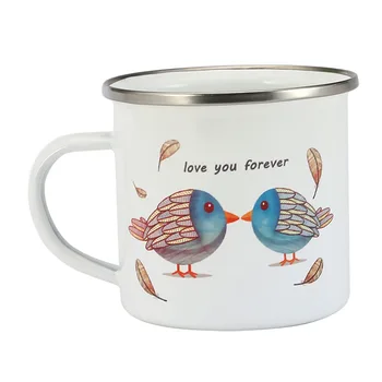 Ziua îndrăgostiților 350 ml Email Cana de Cafea Creative Animal Pasăre Cupa micul Dejun Negru Roll Rim cu Maner Lapte Ceașcă de Ceai