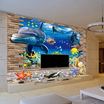 HD Lumii Subacvatice Delfinii Rupt Perete Fotografie Tapet Living cu TV, Canapea Fondul picturi Murale Decor Acasă Papel De Parede Infantil