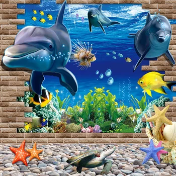 HD Lumii Subacvatice Delfinii Rupt Perete Fotografie Tapet Living cu TV, Canapea Fondul picturi Murale Decor Acasă Papel De Parede Infantil