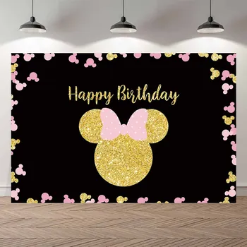 SeekProp Petrecere De Aniversare Fericită Fată Roz Baby Shower Personaliza Fundal Cu Imagini De Aur Mouse-Ul Arc De Fundal Puncte Photo Booth