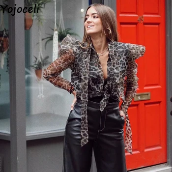 Yojoceli Elegant leopard print arc bluza Organza rece stradă casual bluza Izvor de sex feminin sexy pur topuri blusas