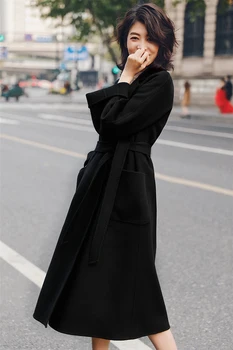 IRINAW901 new sosire 2020 clasic halat de stil belted long manual de dublu se confruntă lână cașmir haina femei