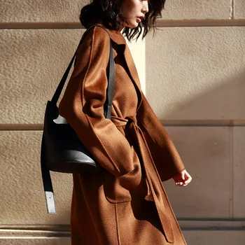 IRINAW901 new sosire 2020 clasic halat de stil belted long manual de dublu se confruntă lână cașmir haina femei