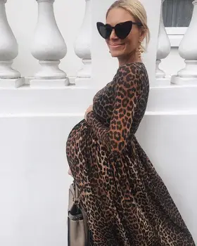 Moda Rochii De Maternitate Recuzită Fotografie Leopard Sarcina Rochie Cu Maneci Lungi Haine De Maternitate Pentru Femeile Gravide Sedinta Foto