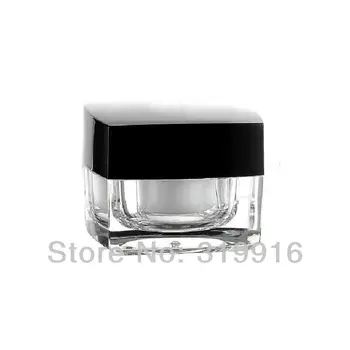 Transport gratuit 10g pătrat acrilice crema borcan / containere / sticla , sticla de cristal,Negru Capac Cosmetice Pachetului Acril Recipient