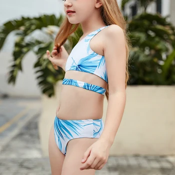 2020 Frunze Imprimate Copil Și Adolescentă Costume De Baie Doua Piese, Costume De Baie Gol Copilul Costum De Baie Copii Plaja Vara Uzura