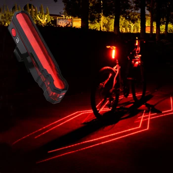 USB Reîncărcabilă Lumina din Spate pentru Biciclete cu Laser Linie de Avertizare de Siguranță Stop MTB Drum Construit-în Baterie Bicicleta în Spate, Lampa pentru Ciclism