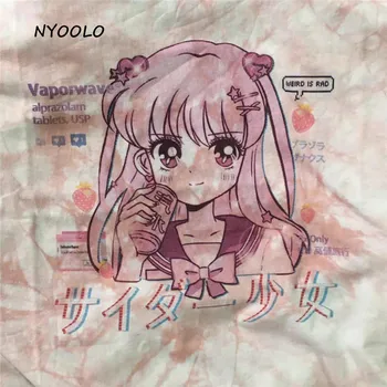 NYOOLO Harajuku desene animate dulce fata Anime tie dye maneca lunga t-shirt femei, haine Toamna liber pulovere topuri tee